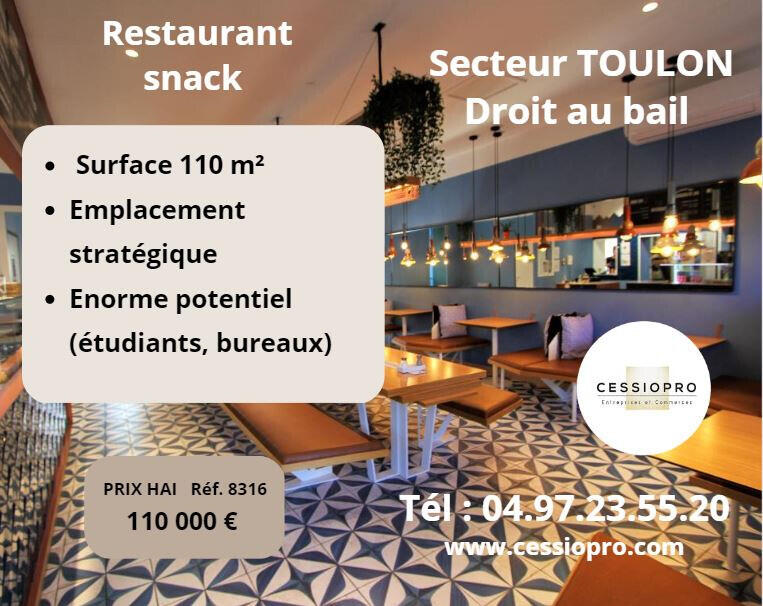 Droit au bail restaurant 110m² à vendre sur Toulon