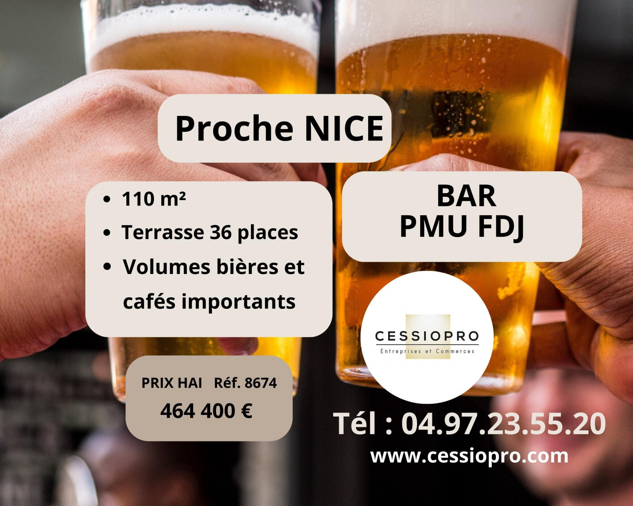 Vend bar pur et PMU en centre-ville proche de Nice