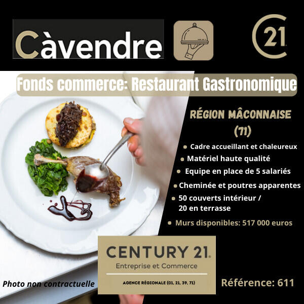 Vente restaurant gastronomique région Mâconnaise