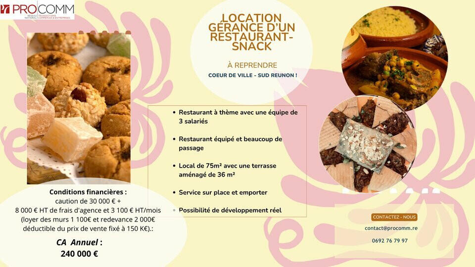 Location gérance snack restaurant 75m² à St Pierre
