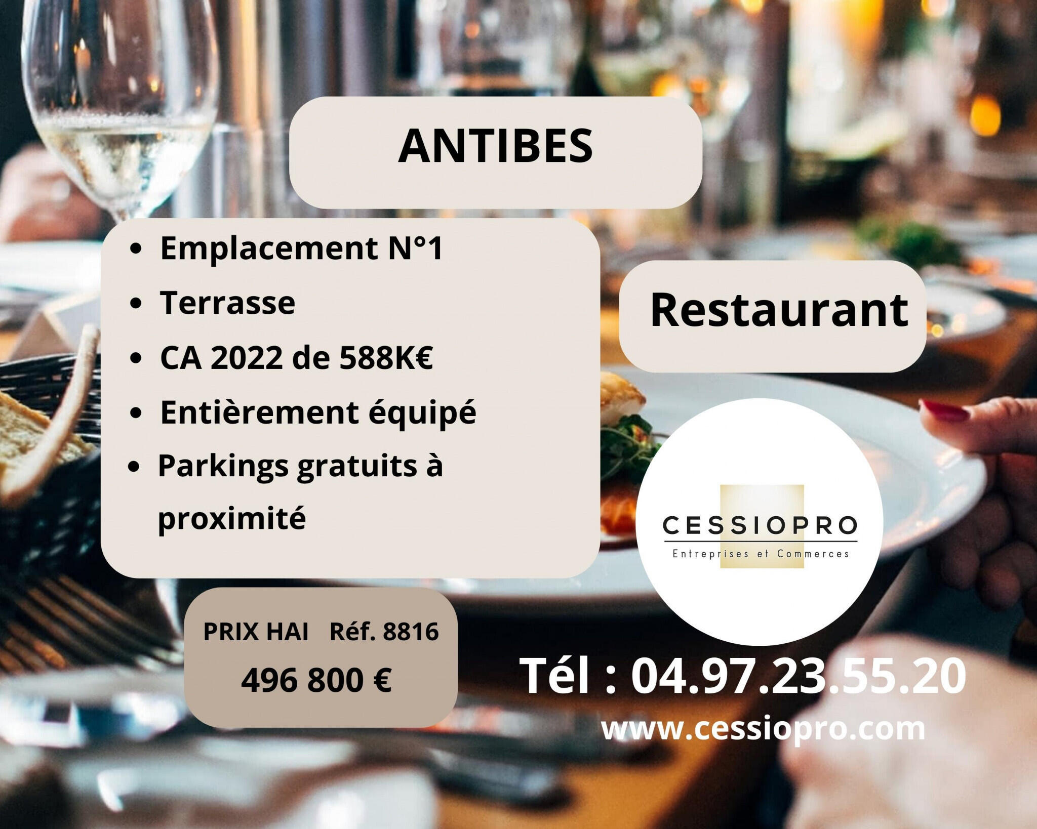 A vendre restaurant terrasse empl N°1 Antibes