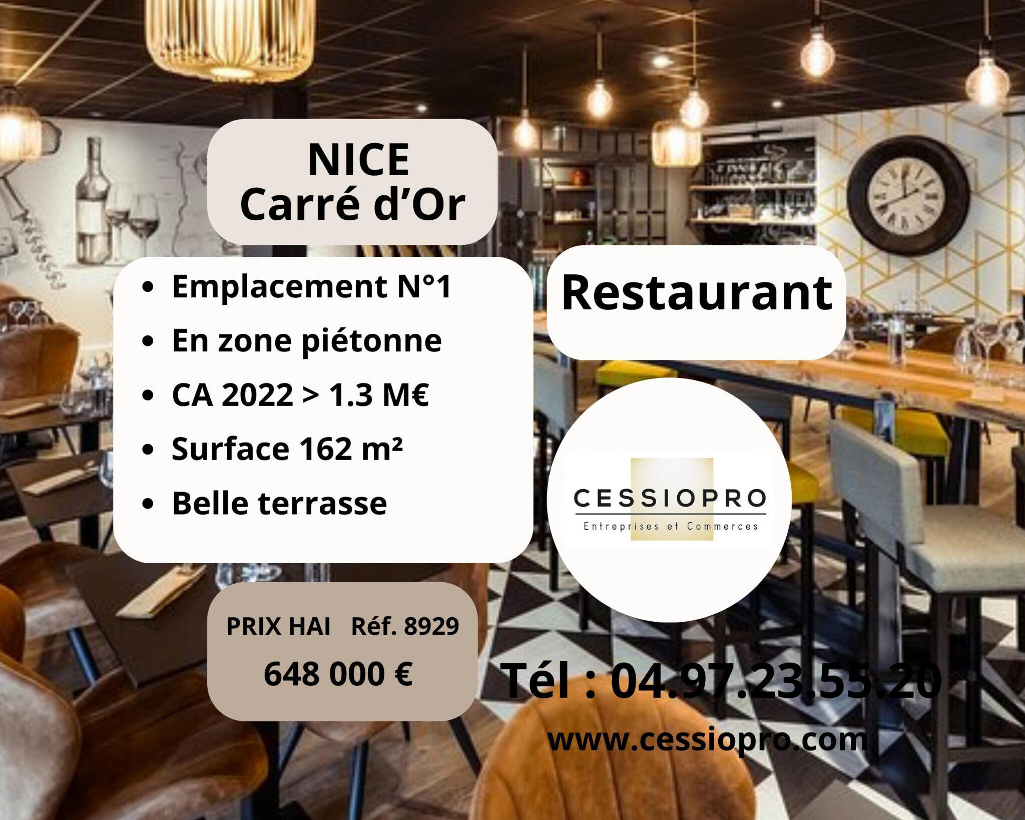 Vend restaurant en zone piétonne à Nice Carré d'Or