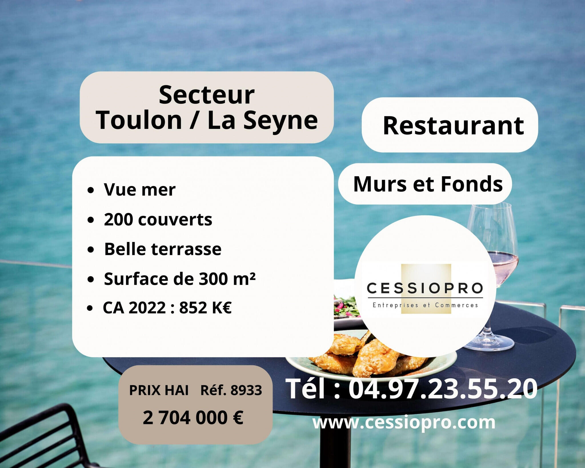 A vendre murs et fonds restaurant 300m² à Toulon