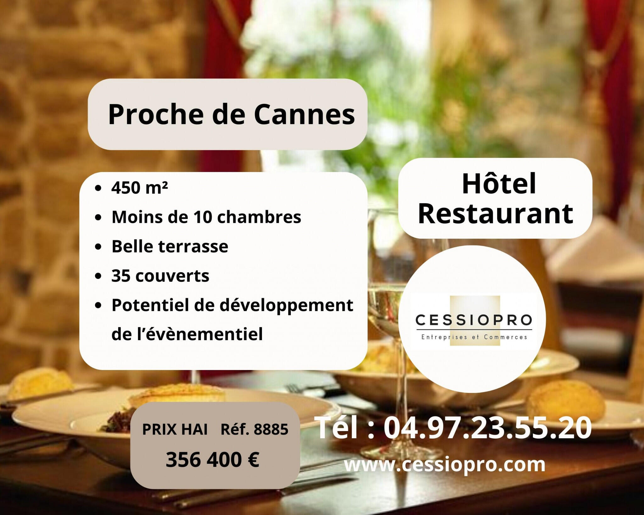 Vente hôtel-restaurant en zc proche de Cannes