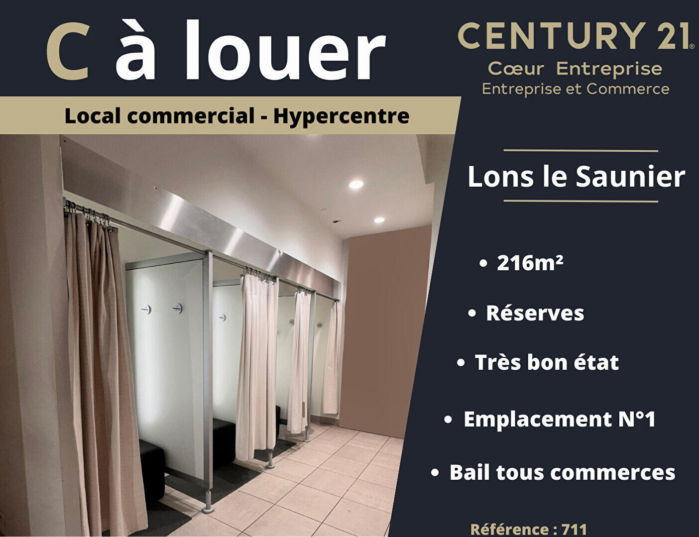 A louer local commercial 216m² hyper centre Lons