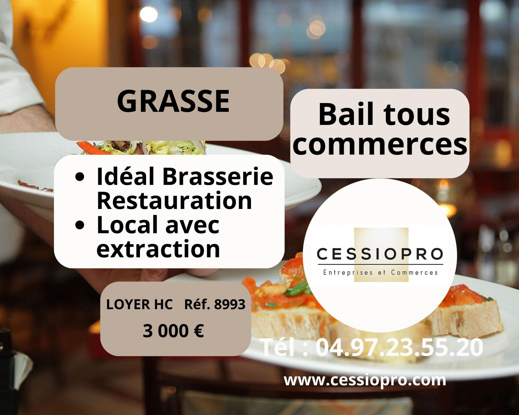 Loue local brasserie restauration 120m² à Grasse