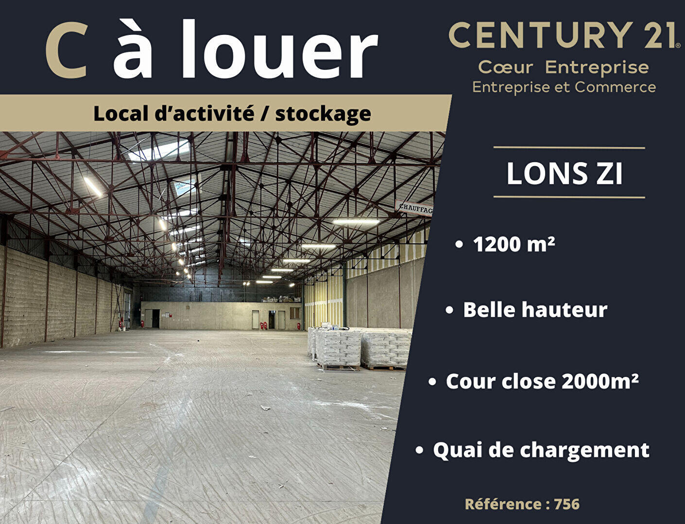 Loue entrepôt/stockage 1200m² ZI Lons-le-Saunier