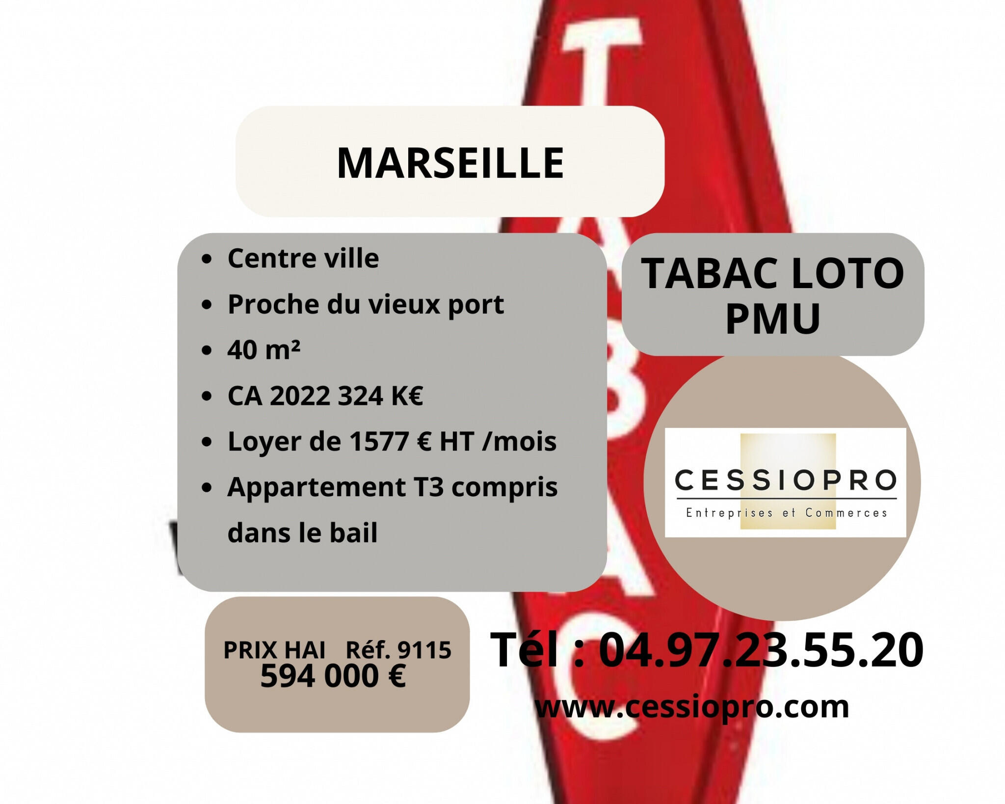 Vend FDC tabac loto PMU appart centre Marseille