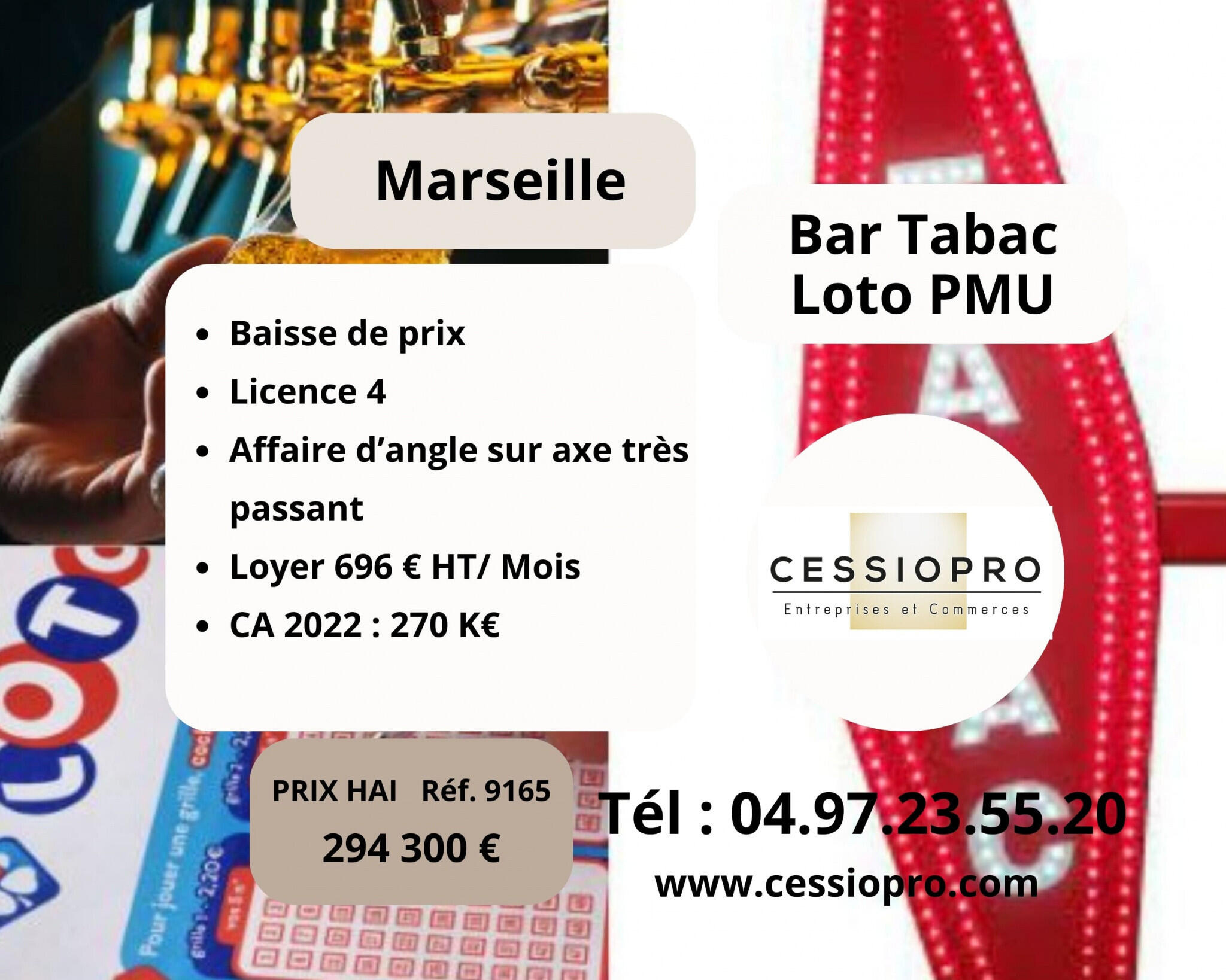 Vend bar tabac loto PMU sur axe passant Marseille