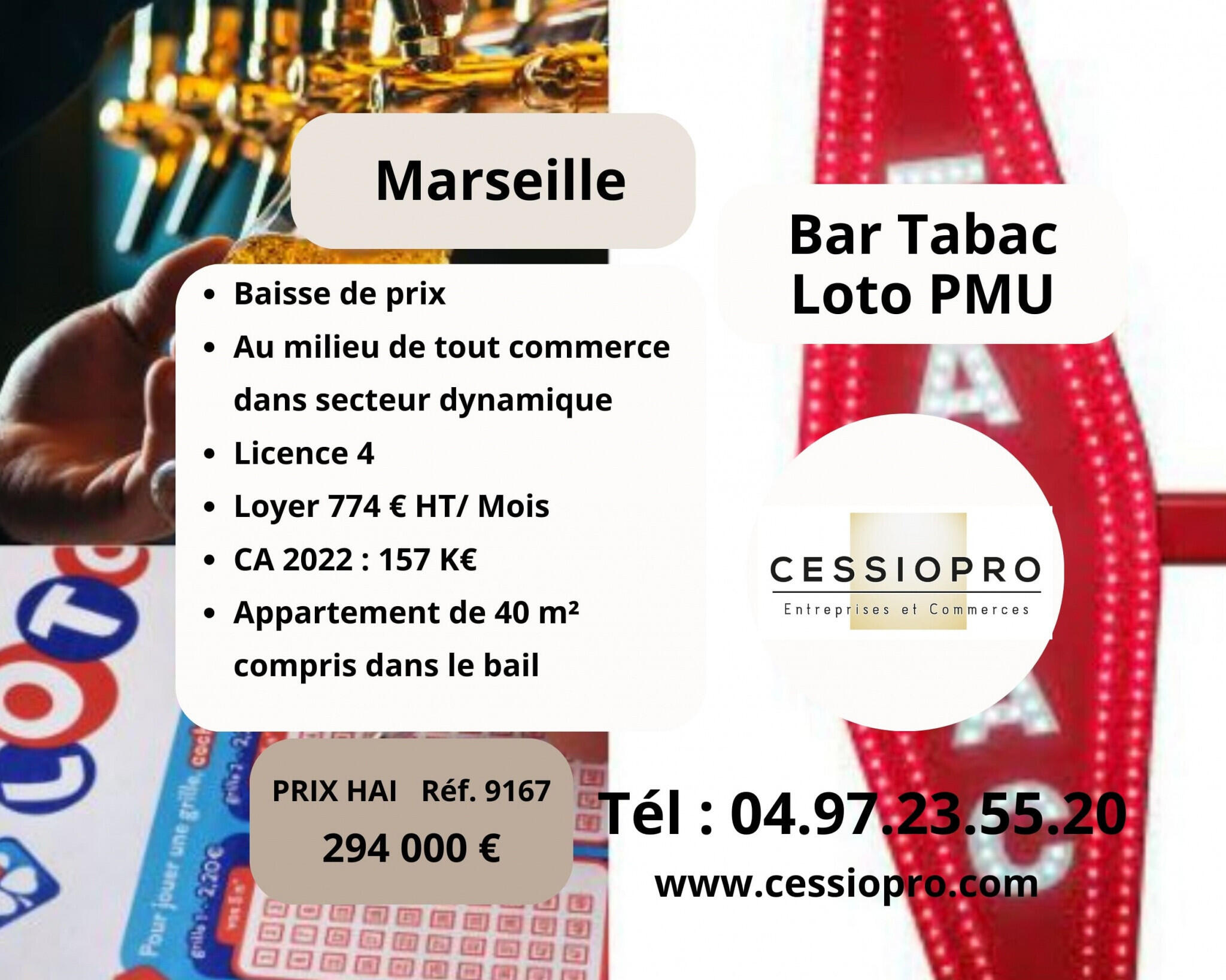 Vend très beau petit bar tabac loto PMU Marseille