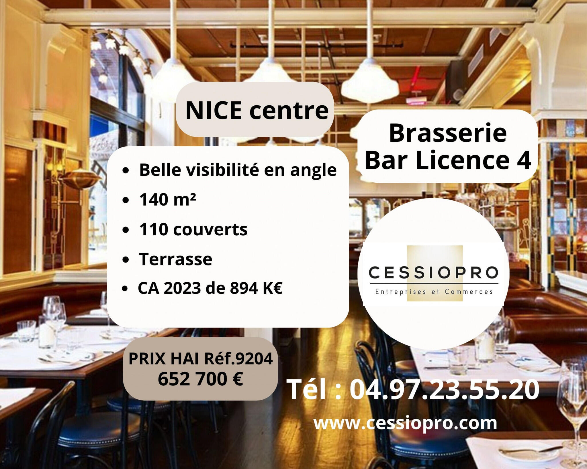 Brasserie bar licence 4 à vendre à Nice centre