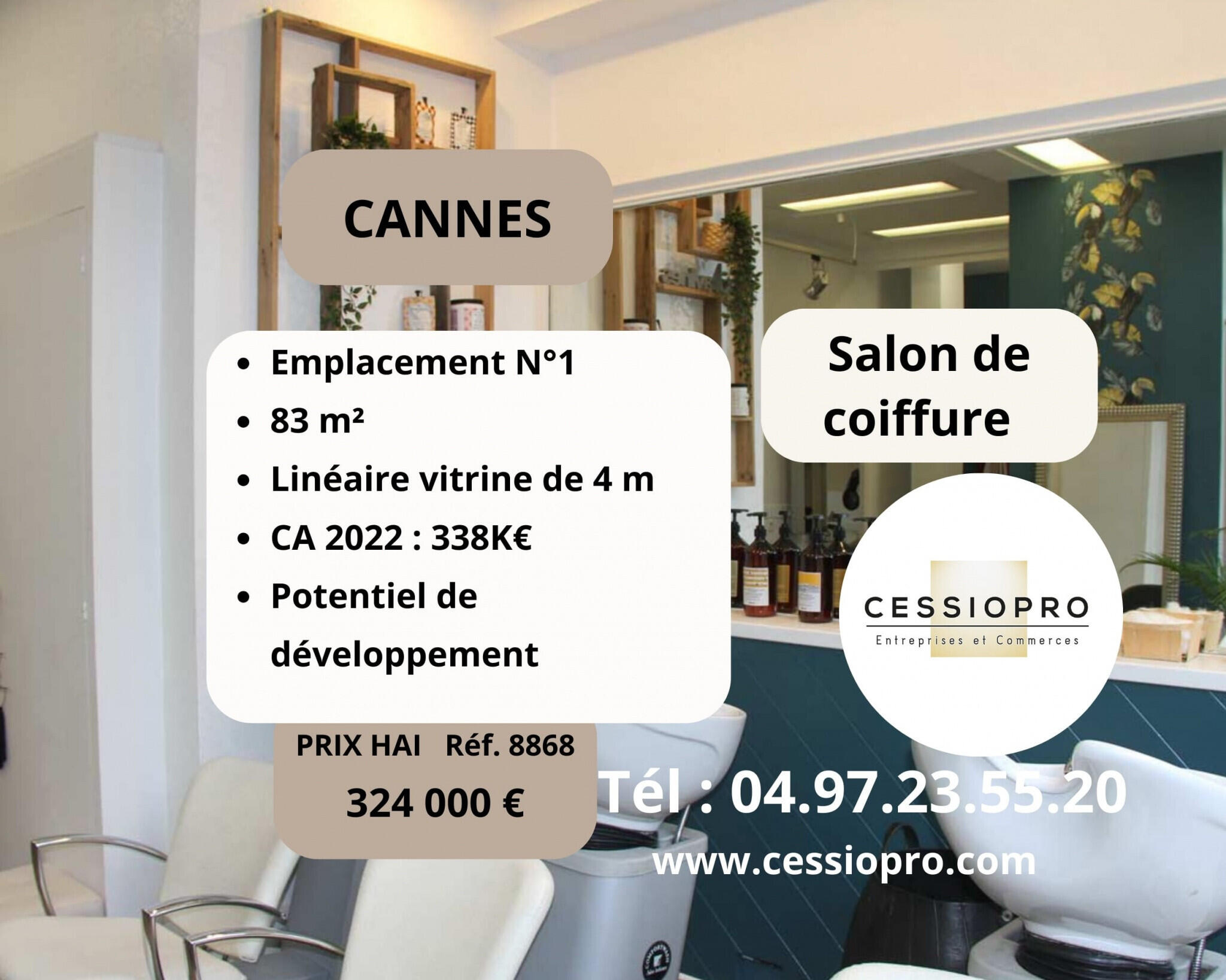 Vend salon de coiffure à Cannes emplacement N°1