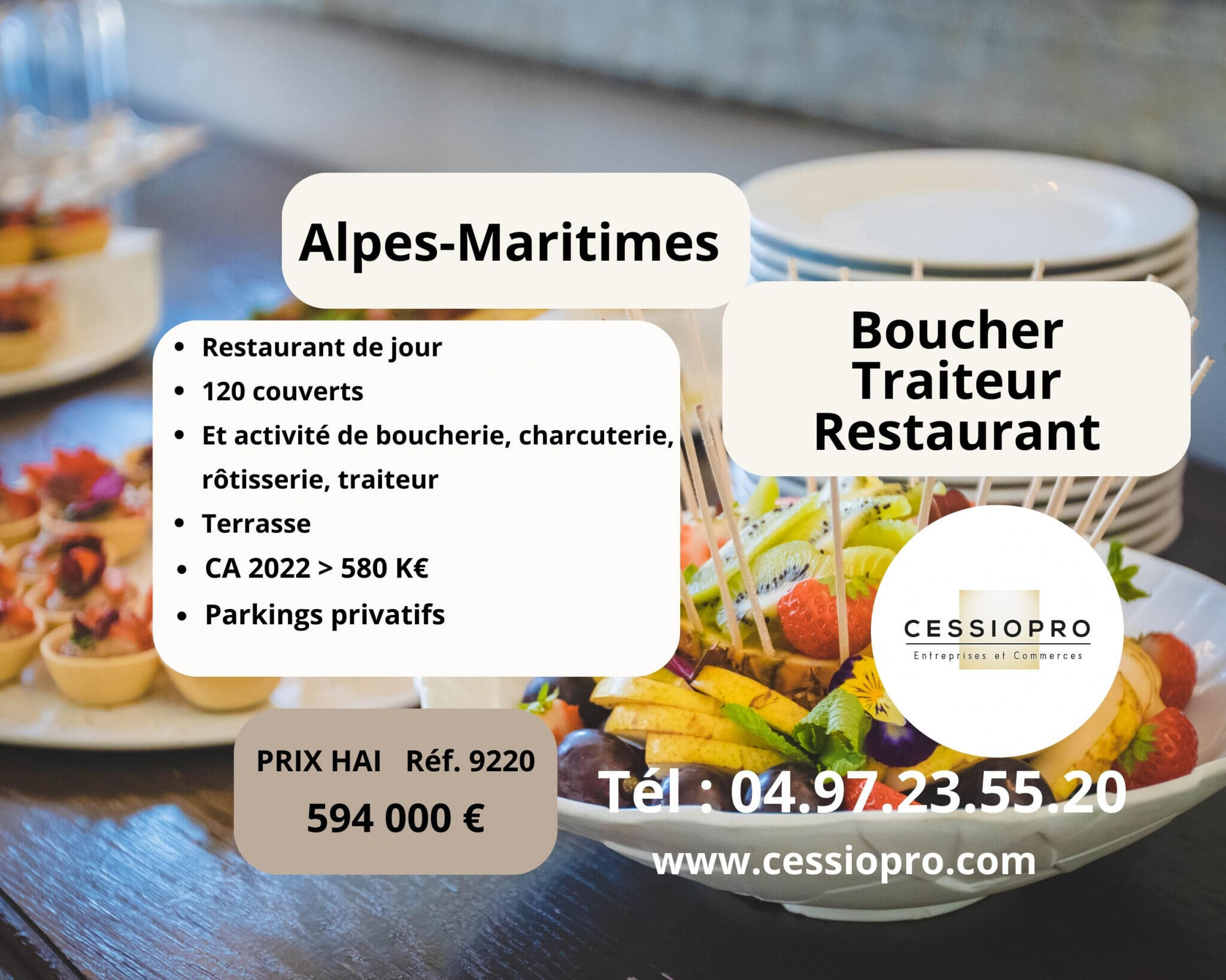 Vend boucherie traiteur restaurant terrasse Cannes
