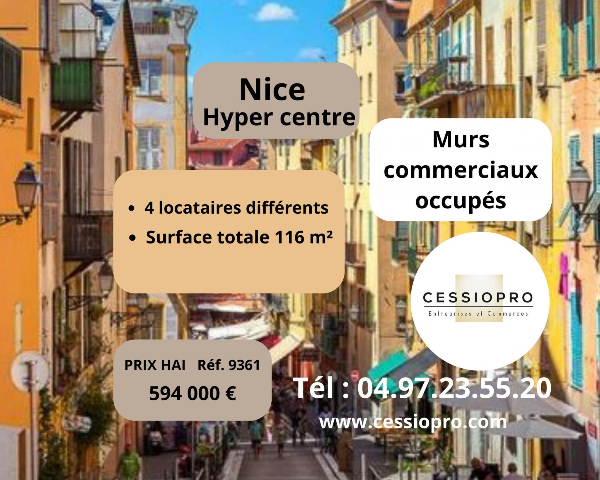 A vendre murs occupés de 116m² à Nice hyper centre