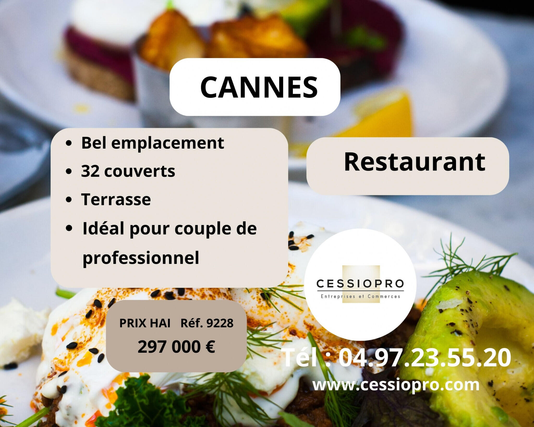 Vente restaurant sur emplacement de choix à Cannes