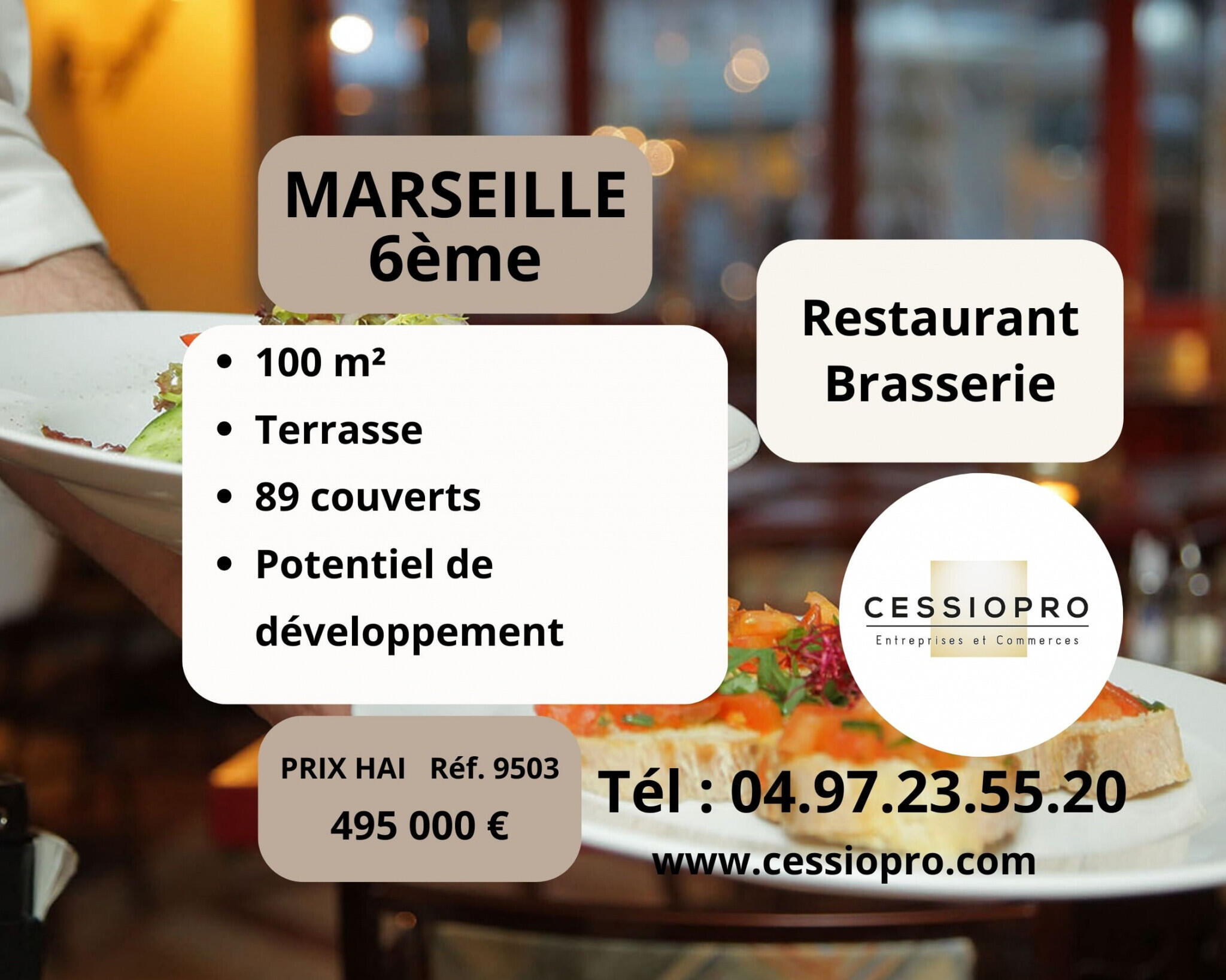 Vente restaurant brasserie terrasse à Marseille