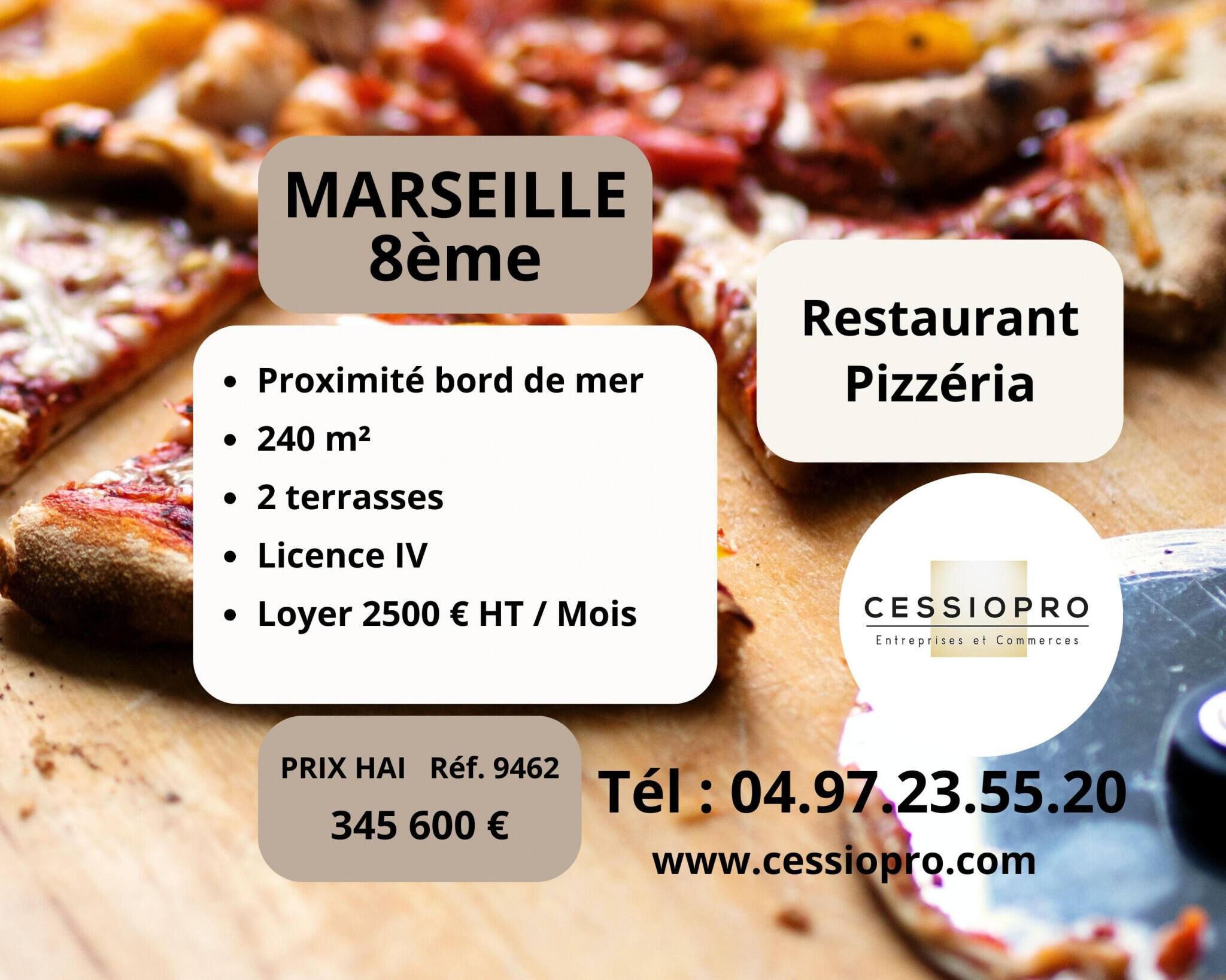 Vente restaurant pizzeria licence 4 à Marseille